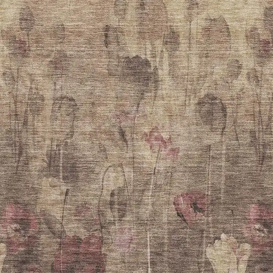 Taupe Pink And Beige Floral Washable Area Rug With UV Protection Photo 2