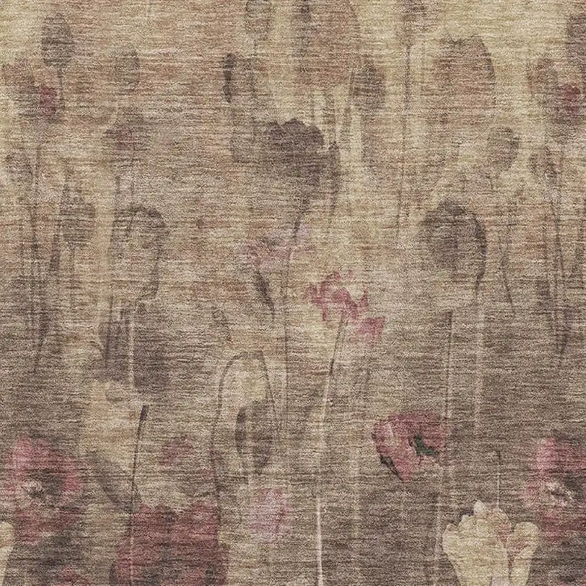 Taupe Pink And Beige Floral Washable Area Rug With UV Protection Photo 2