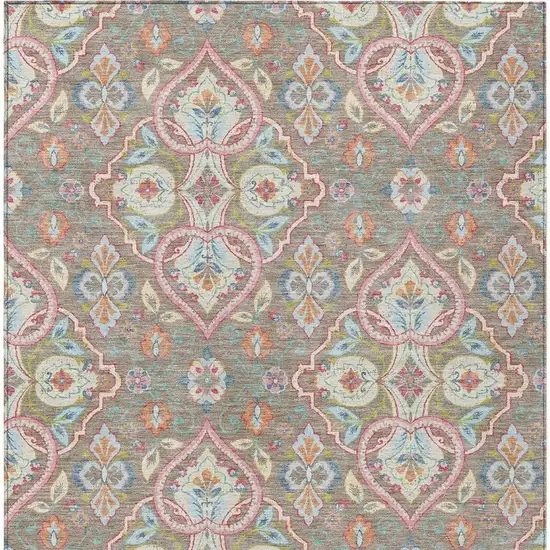 Taupe Pink And Orange Ogee Washable Indoor Outdoor Area Rug Photo 5
