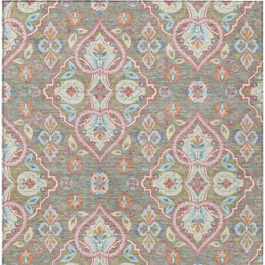 Taupe Pink And Orange Ogee Washable Indoor Outdoor Area Rug Photo 5