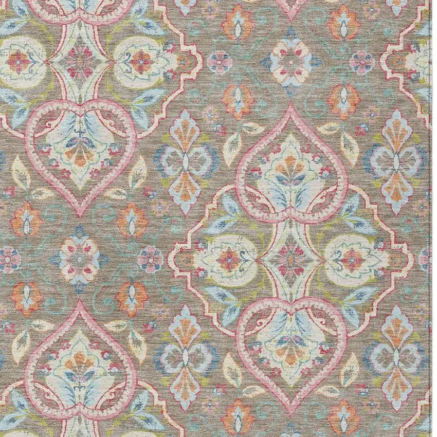Taupe Pink And Orange Ogee Washable Indoor Outdoor Area Rug Photo 5