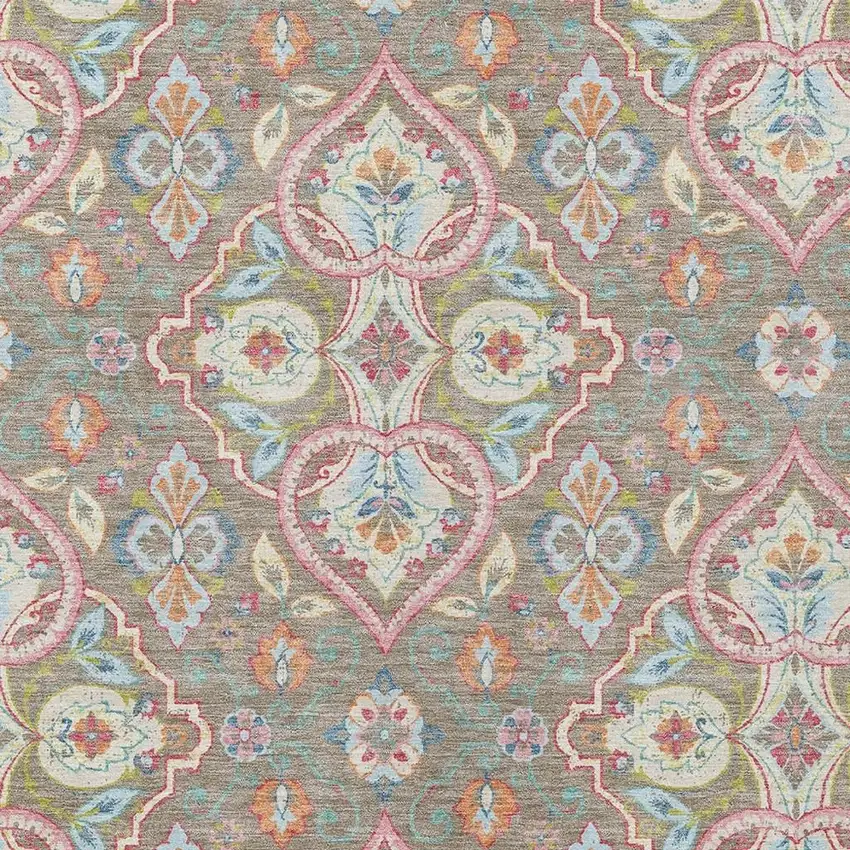 Taupe Pink And Orange Ogee Washable Indoor Outdoor Area Rug Photo 5