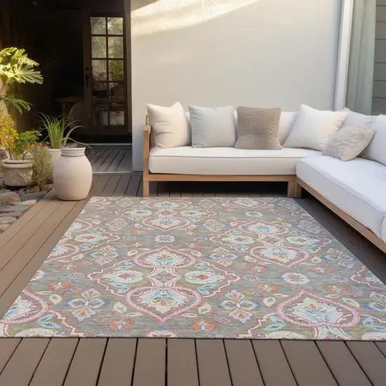 Taupe Pink And Orange Ogee Washable Indoor Outdoor Area Rug Photo 9