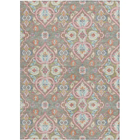 Taupe Pink And Orange Ogee Washable Indoor Outdoor Area Rug Photo 4