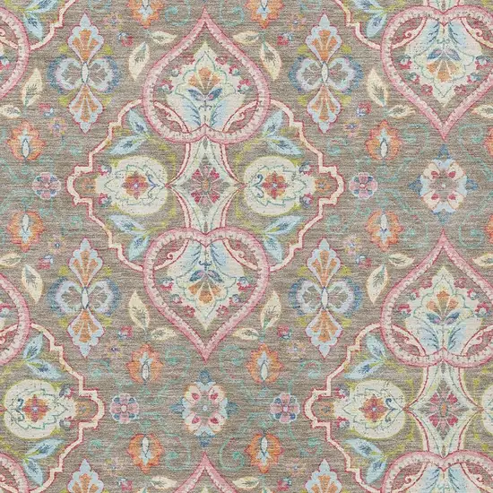 Taupe Pink And Orange Ogee Washable Indoor Outdoor Area Rug Photo 6