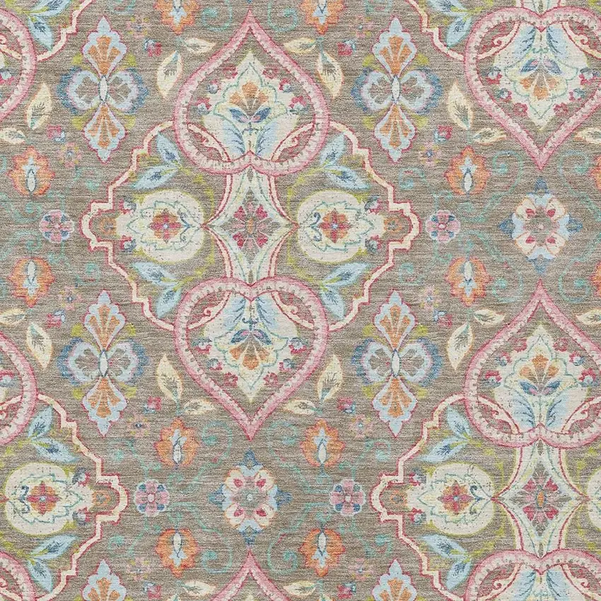 Taupe Pink And Orange Ogee Washable Indoor Outdoor Area Rug Photo 6