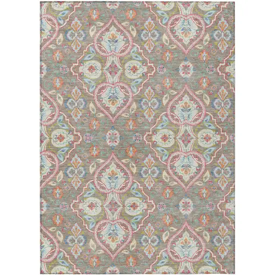 Taupe Pink And Orange Ogee Washable Indoor Outdoor Area Rug Photo 1
