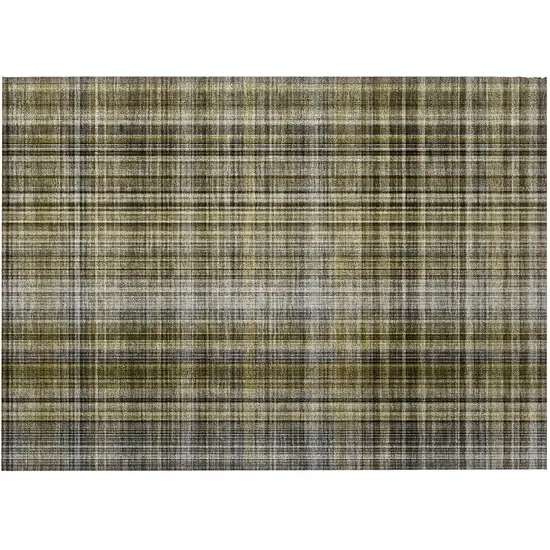 Green Beige and Gray Plaid Washable Non Skid Indoor Outdoor Area Rug Photo 4