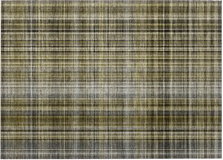 Green Beige and Gray Plaid Washable Non Skid Indoor Outdoor Area Rug Photo 4