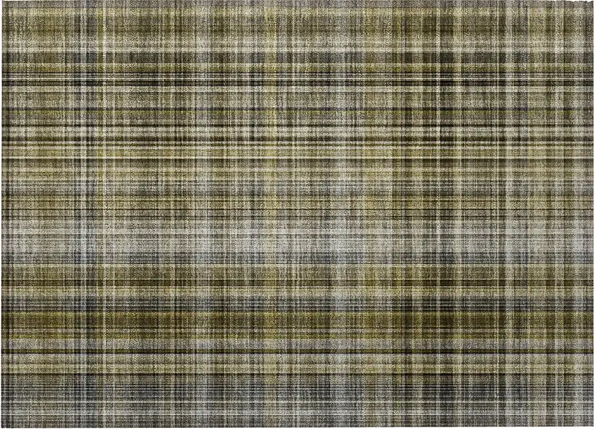 Green Beige and Gray Plaid Washable Non Skid Indoor Outdoor Area Rug Photo 5