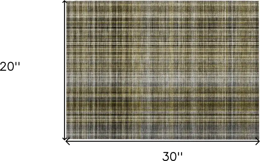 Green Beige and Gray Plaid Washable Non Skid Indoor Outdoor Area Rug Photo 3