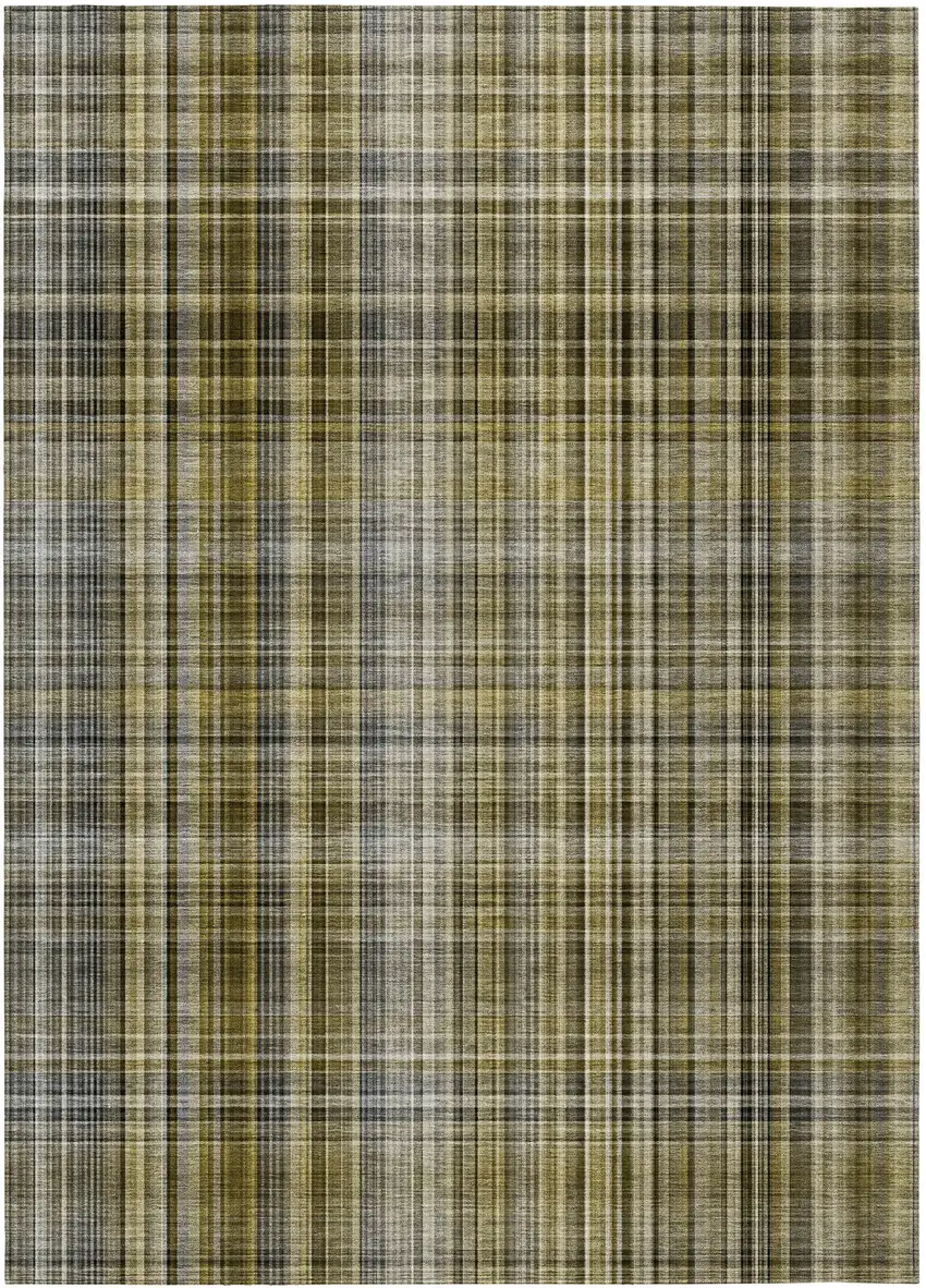 Green Beige and Gray Plaid Washable Non Skid Indoor Outdoor Area Rug Photo 2
