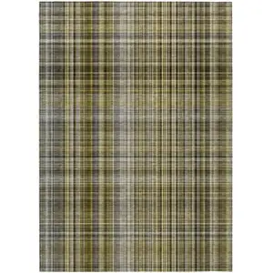 Photo of Taupe Plaid Washable Non Skid Indoor Outdoor Area Rug