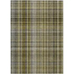 Photo of Taupe Plaid Washable Non Skid Indoor Outdoor Area Rug