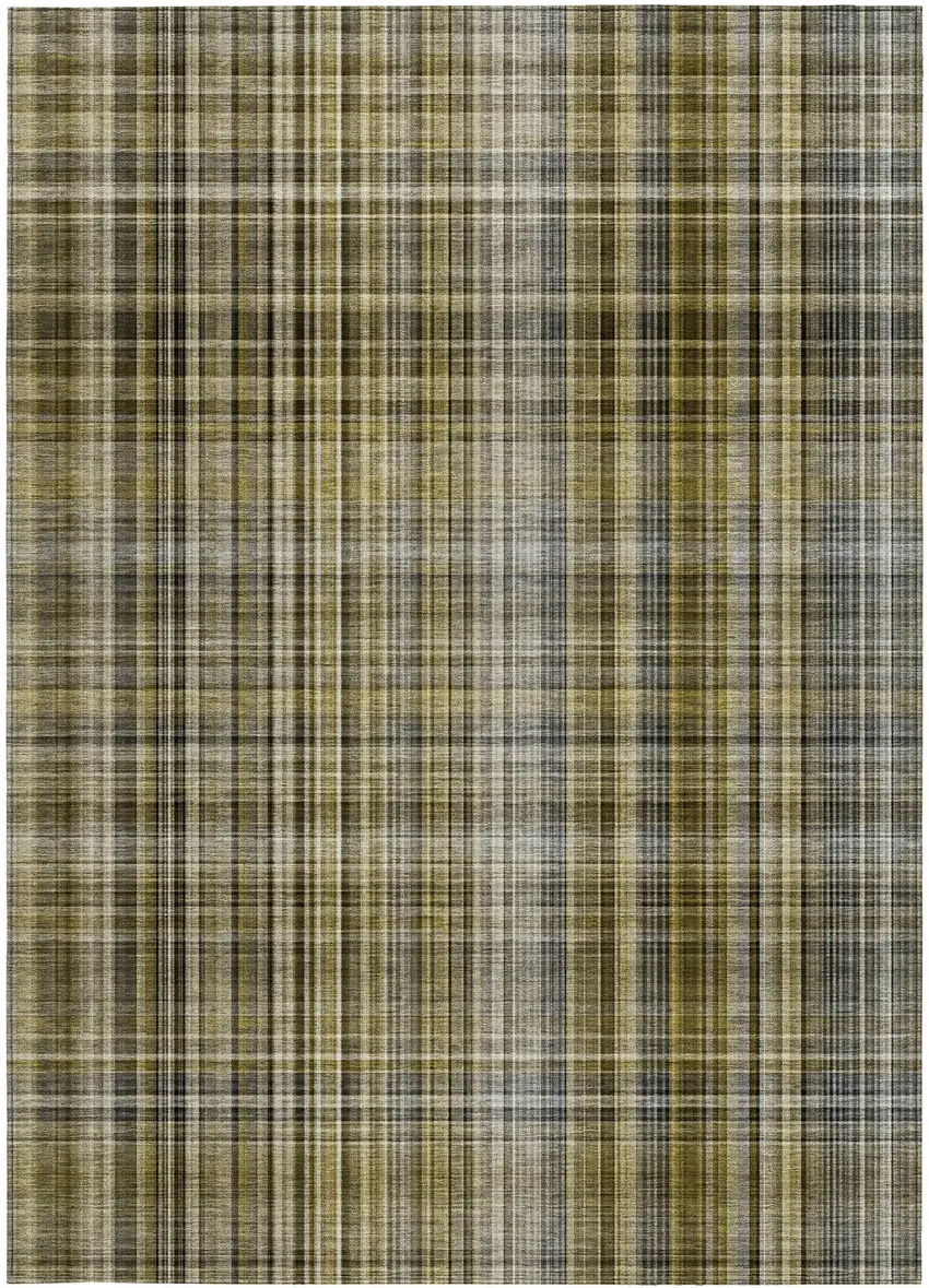 Taupe Plaid Washable Non Skid Indoor Outdoor Area Rug Photo 3