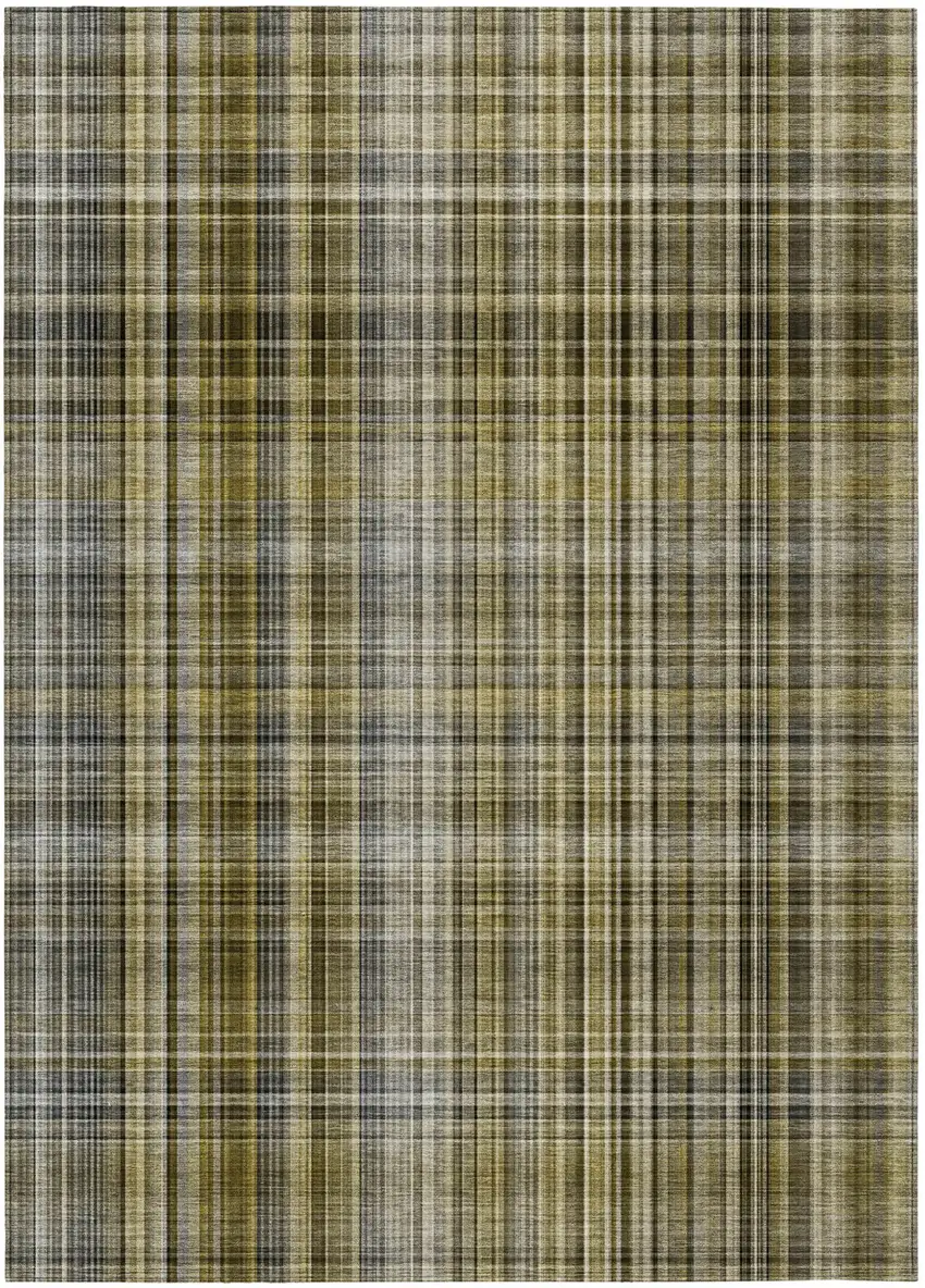 Green Beige and Gray Plaid Washable Non Skid Indoor Outdoor Area Rug Photo 2