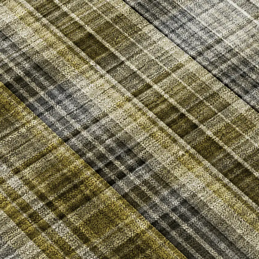 Green Beige and Gray Plaid Washable Non Skid Indoor Outdoor Area Rug Photo 6