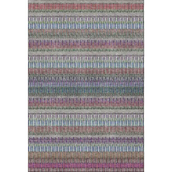 Taupe Purple And Blue Striped Washable Area Rug With UV Protection Photo 3