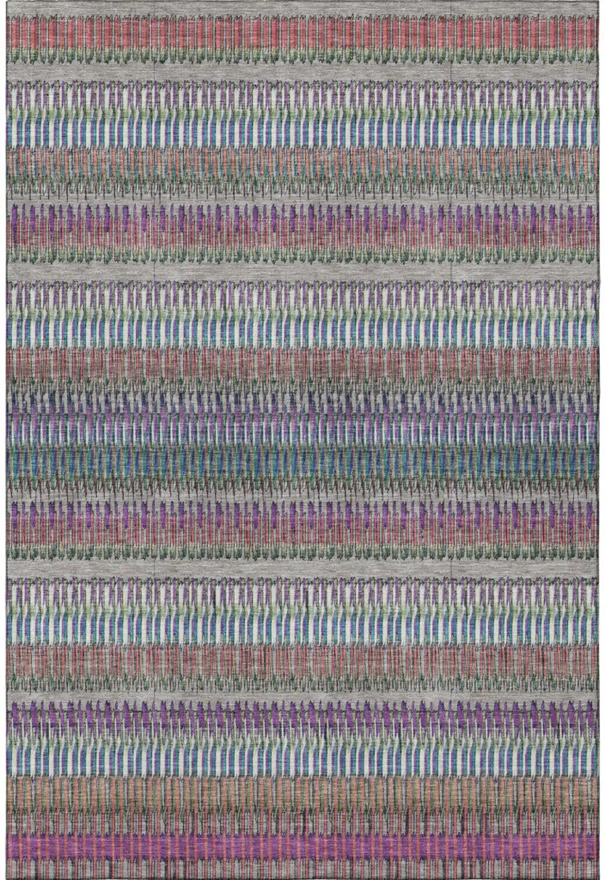 Taupe Purple And Blue Striped Washable Area Rug With UV Protection Photo 3