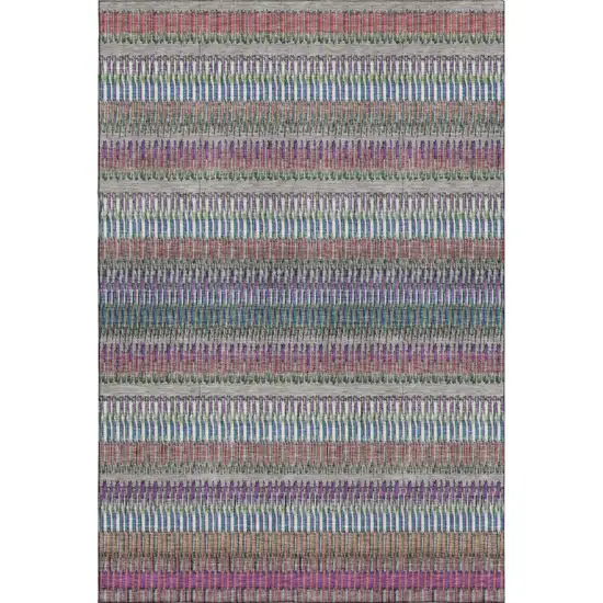 Taupe Purple And Blue Striped Washable Area Rug With UV Protection Photo 1