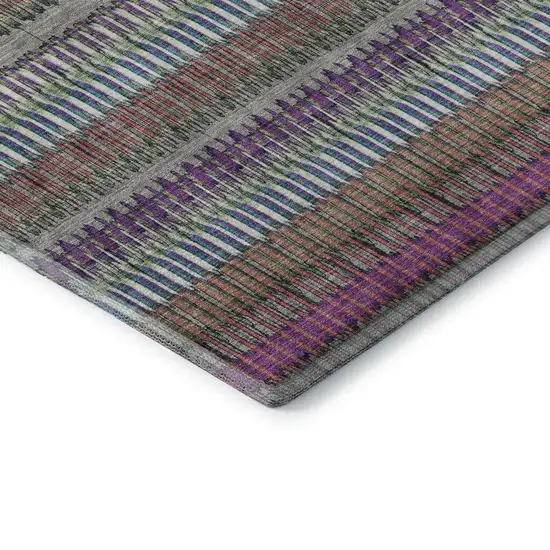 Taupe Purple And Blue Striped Washable Area Rug With UV Protection Photo 7