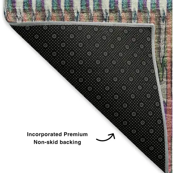 Taupe Purple And Blue Striped Washable Area Rug With UV Protection Photo 6