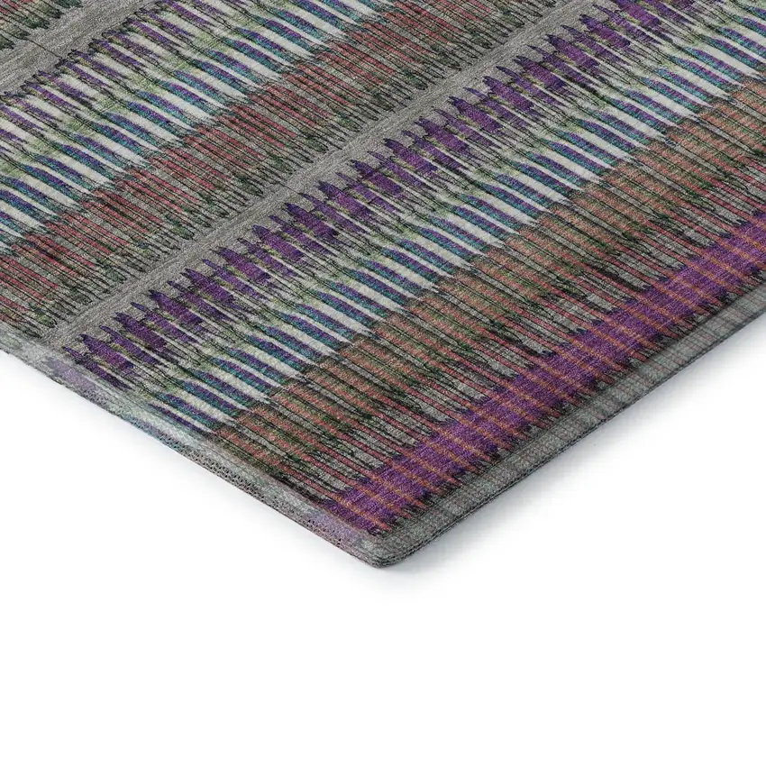 Taupe Purple And Blue Striped Washable Area Rug With UV Protection Photo 6