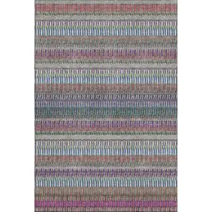 Photo of Taupe Purple And Blue Striped Washable Area Rug With UV Protection