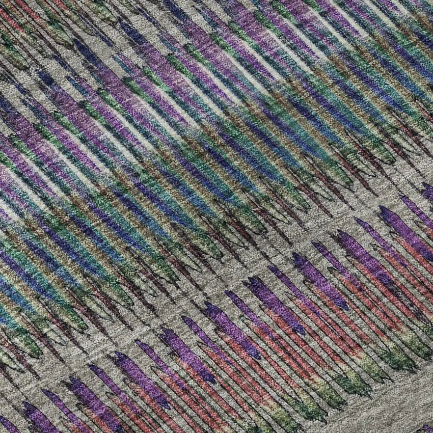 Taupe Purple And Blue Striped Washable Area Rug With UV Protection Photo 8