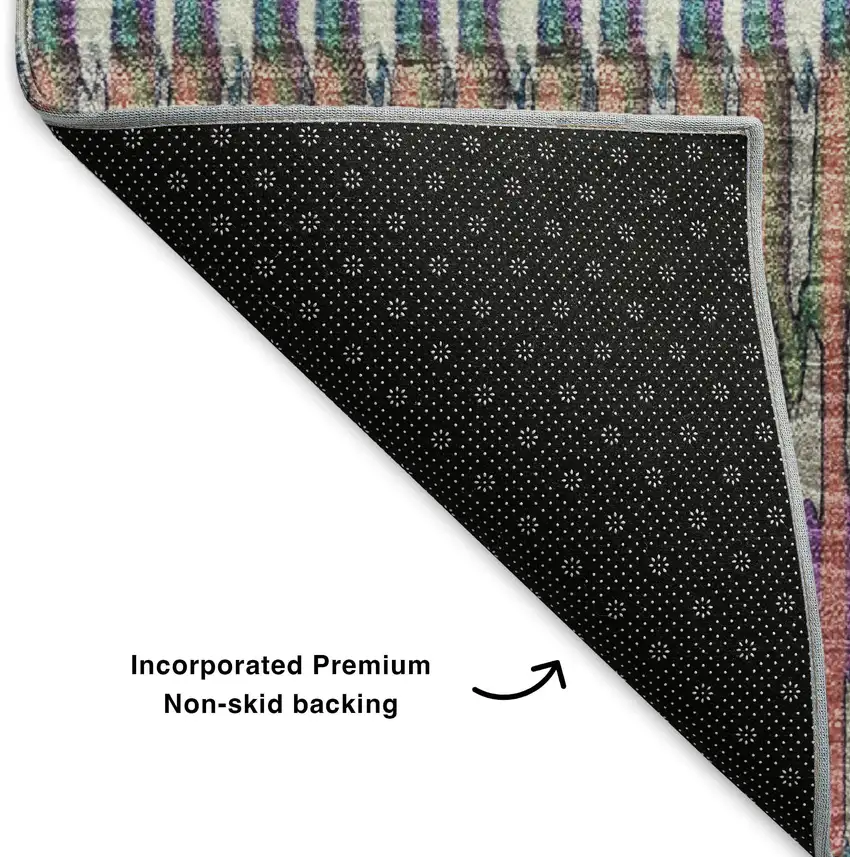 Taupe Purple And Blue Striped Washable Area Rug With UV Protection Photo 5