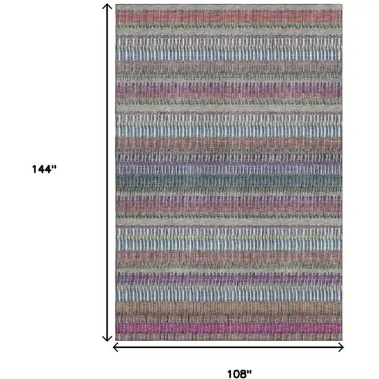 Taupe Purple And Blue Striped Washable Area Rug With UV Protection Photo 9