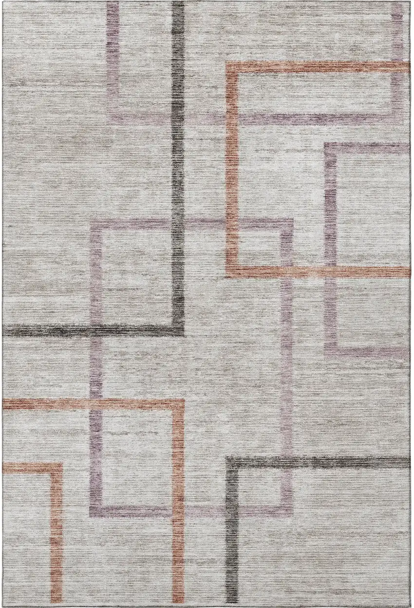 Taupe Purple And Copper Geometric Washable Area Rug With UV Protection Photo 4