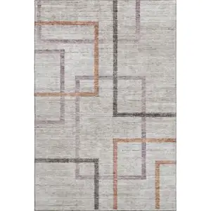 Photo of Taupe Purple And Copper Geometric Washable Area Rug With UV Protection