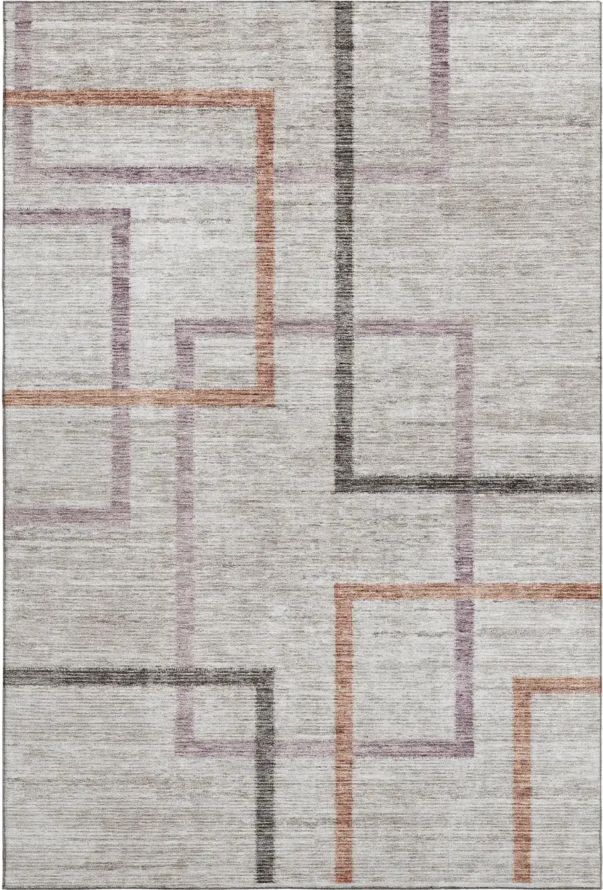 Taupe Purple And Copper Geometric Washable Area Rug With UV Protection Photo 1