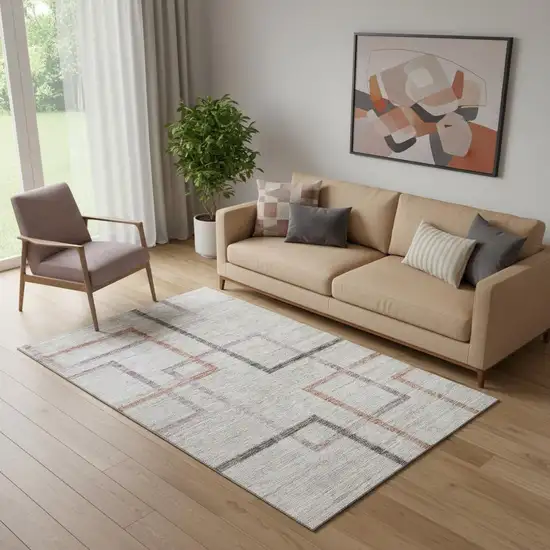 Taupe Purple And Copper Geometric Washable Area Rug With UV Protection Photo 1