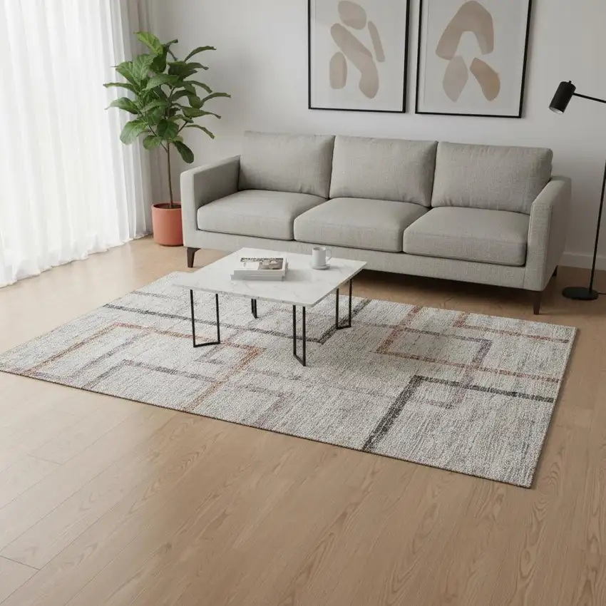 Taupe Purple And Copper Geometric Washable Area Rug With UV Protection Photo 2