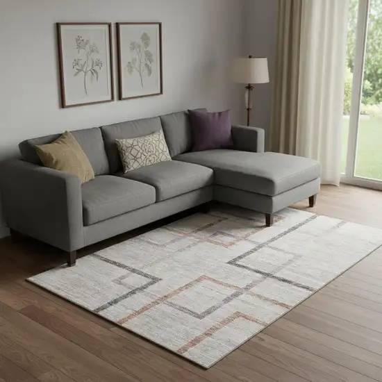 Taupe Purple And Copper Geometric Washable Area Rug With UV Protection Photo 1