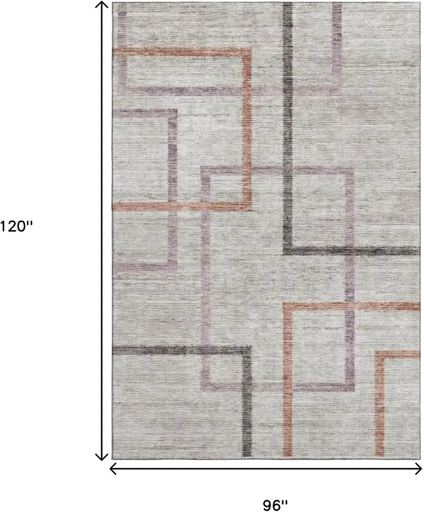 Taupe Purple And Copper Geometric Washable Area Rug With UV Protection Photo 3