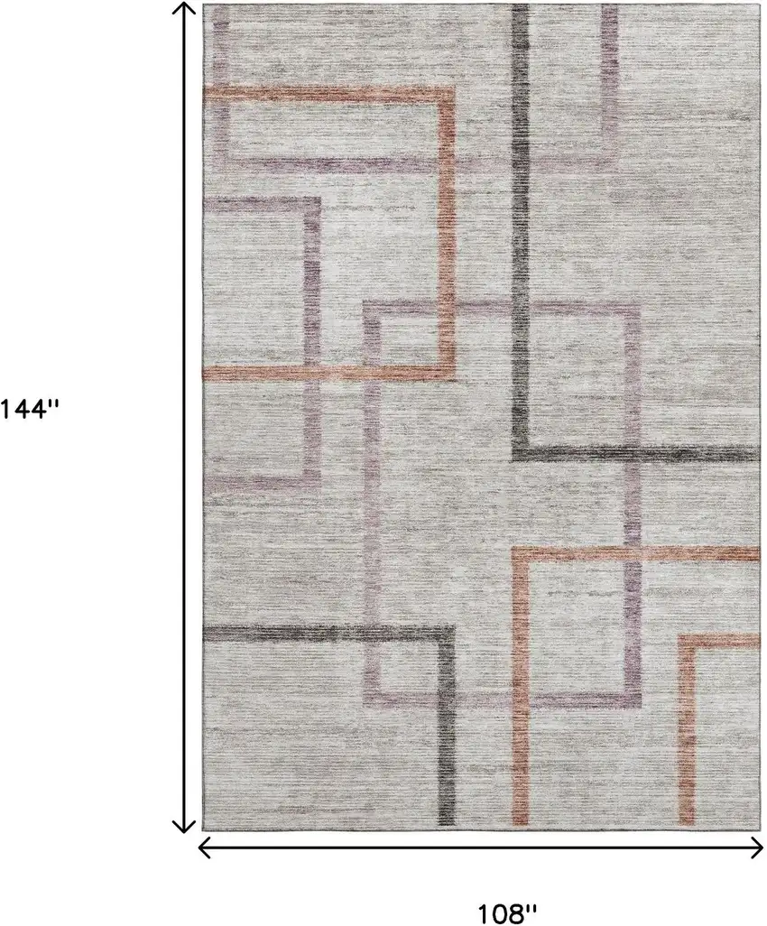 Taupe Purple And Copper Geometric Washable Area Rug With UV Protection Photo 3
