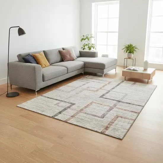 Taupe Purple And Copper Geometric Washable Area Rug With UV Protection Photo 2