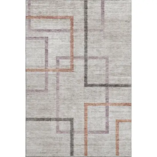 Taupe Purple And Copper Geometric Washable Area Rug With UV Protection Photo 1