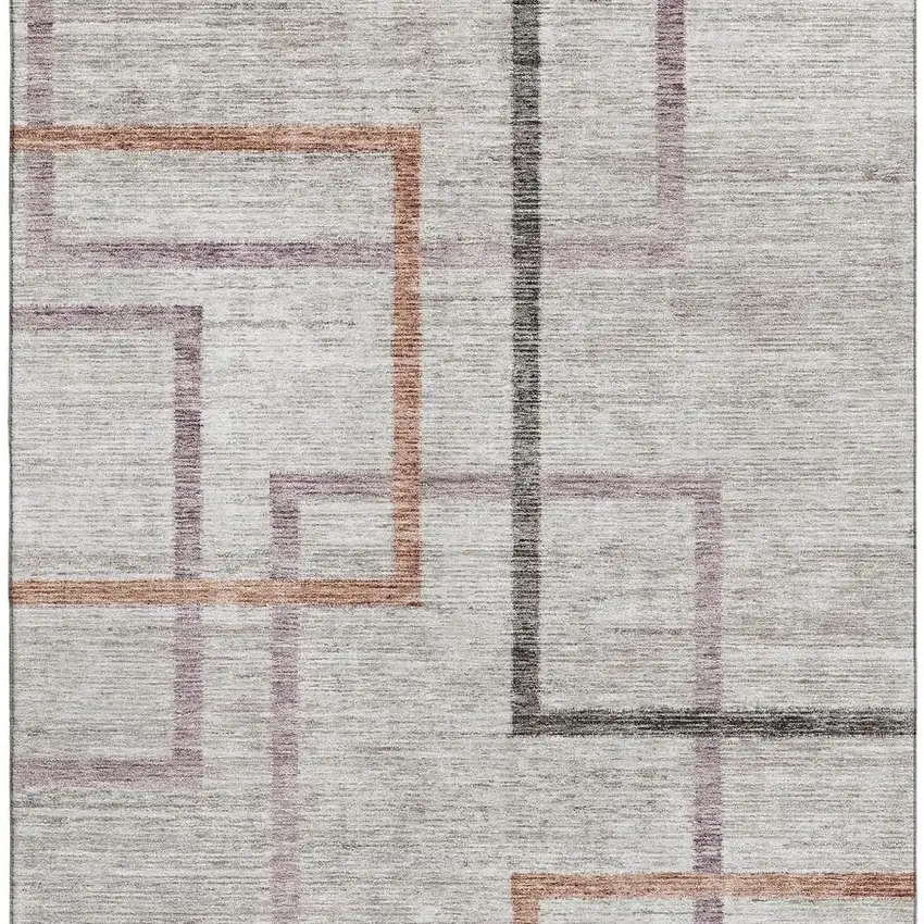 Taupe Purple And Copper Geometric Washable Area Rug With UV Protection Photo 4
