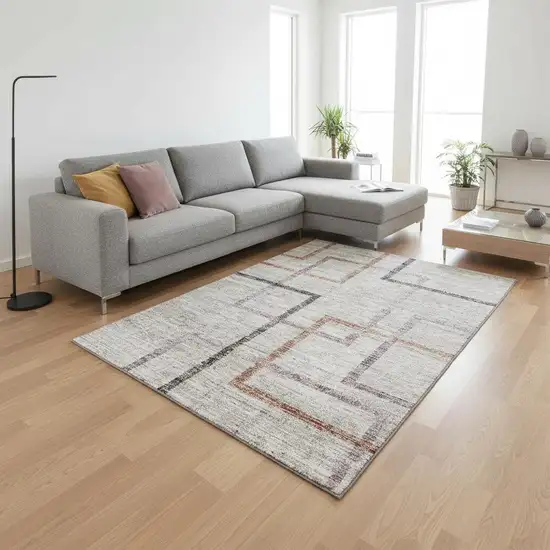 Taupe Purple And Copper Geometric Washable Area Rug With UV Protection Photo 2