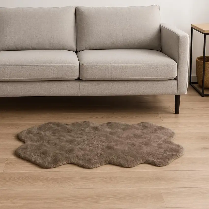 Taupe Genuine Sheepskin Animal Print Shag Area Rug Photo 2