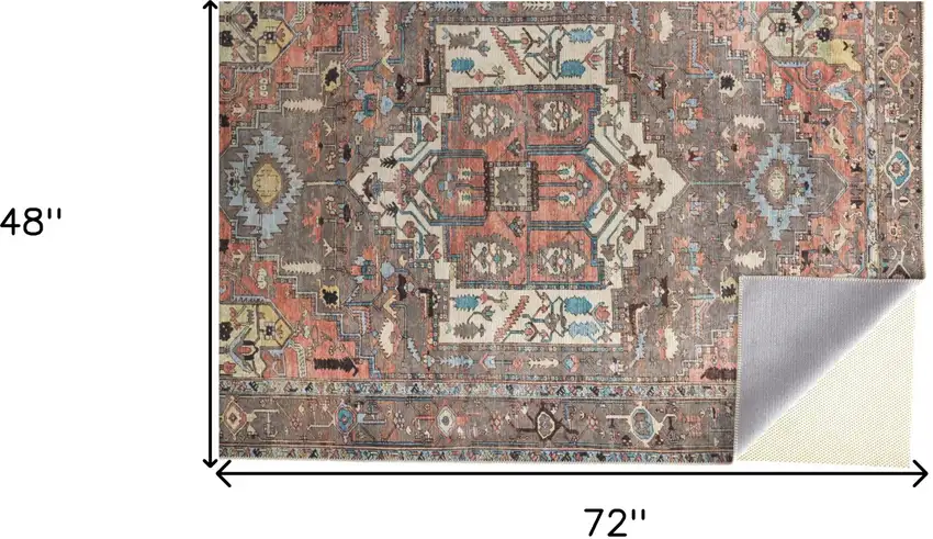 Taupe Red And Brown Floral Area Rug Photo 5