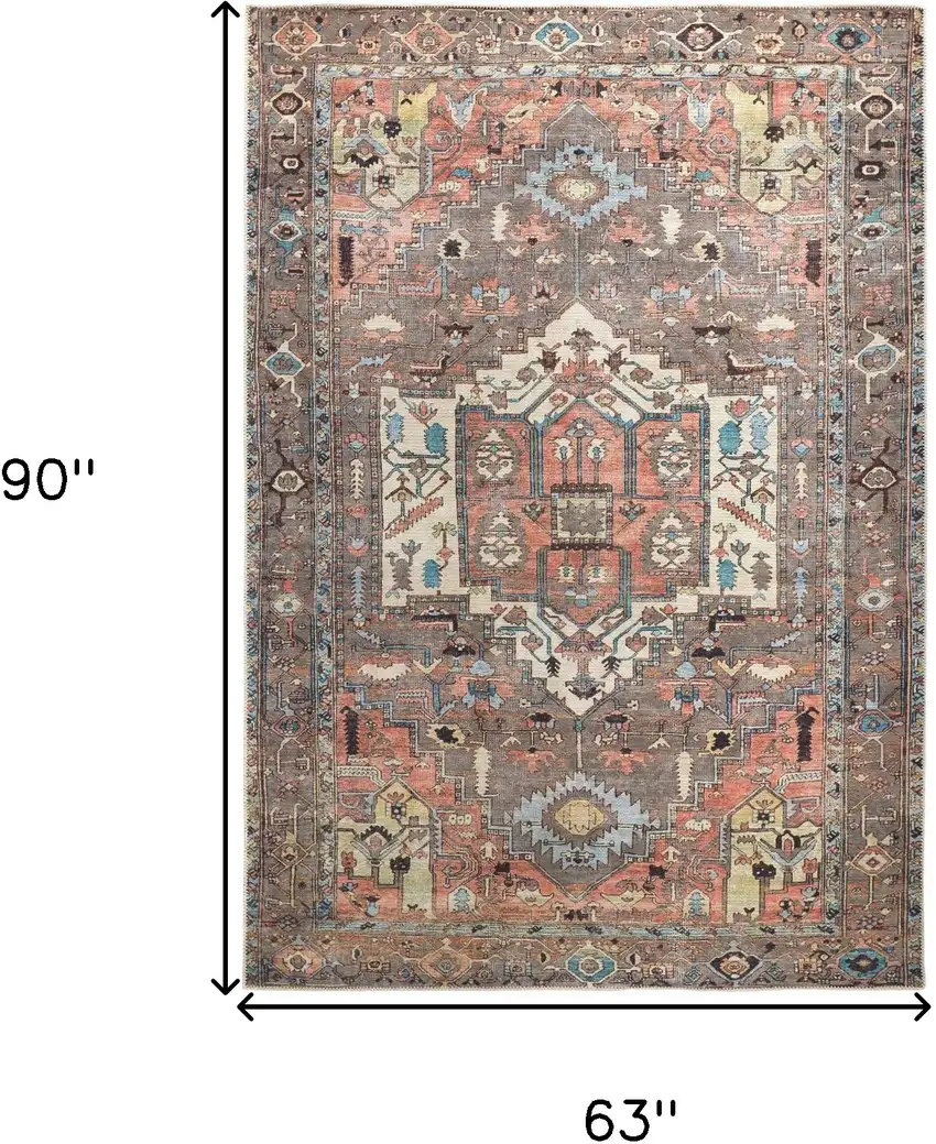 Taupe Red And Brown Floral Area Rug Photo 3