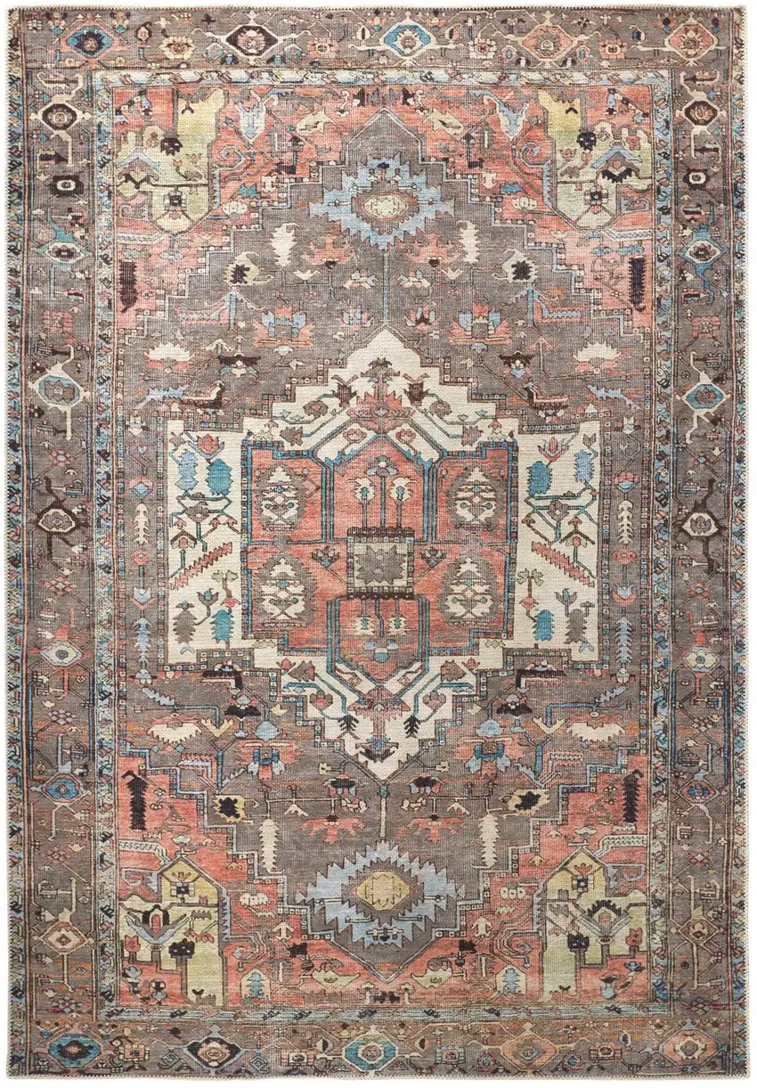 Taupe Red And Brown Floral Area Rug Photo 9