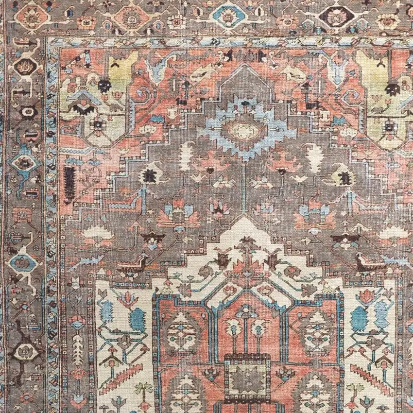 Taupe Red And Brown Floral Area Rug Photo 8