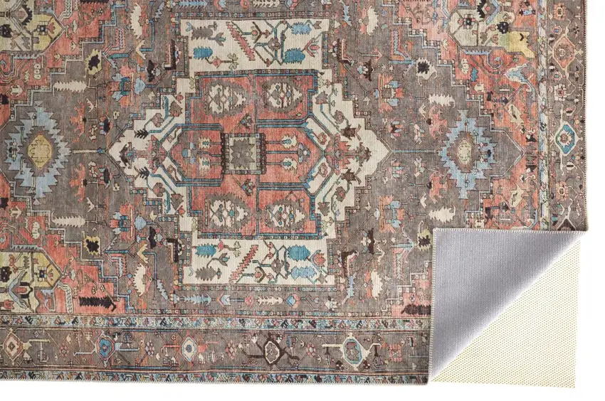 Taupe Red And Brown Floral Area Rug Photo 1