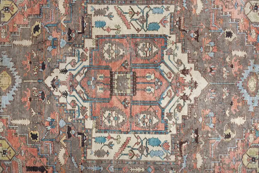 Taupe Red And Brown Floral Area Rug Photo 5